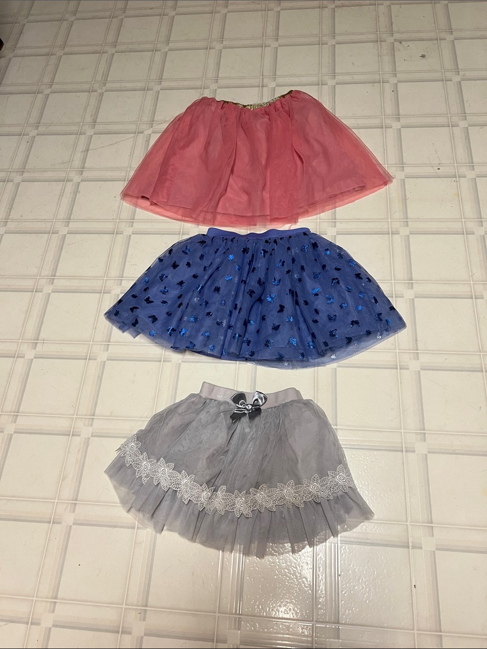 Girls Tulle Skirt Set in Pink, Blue & Gray - Cute Layered Tutus